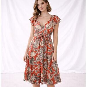 Diane Von Furstenberg SZ 4 Mariana 100% Silk Ruffle Floral Dress Knee Length